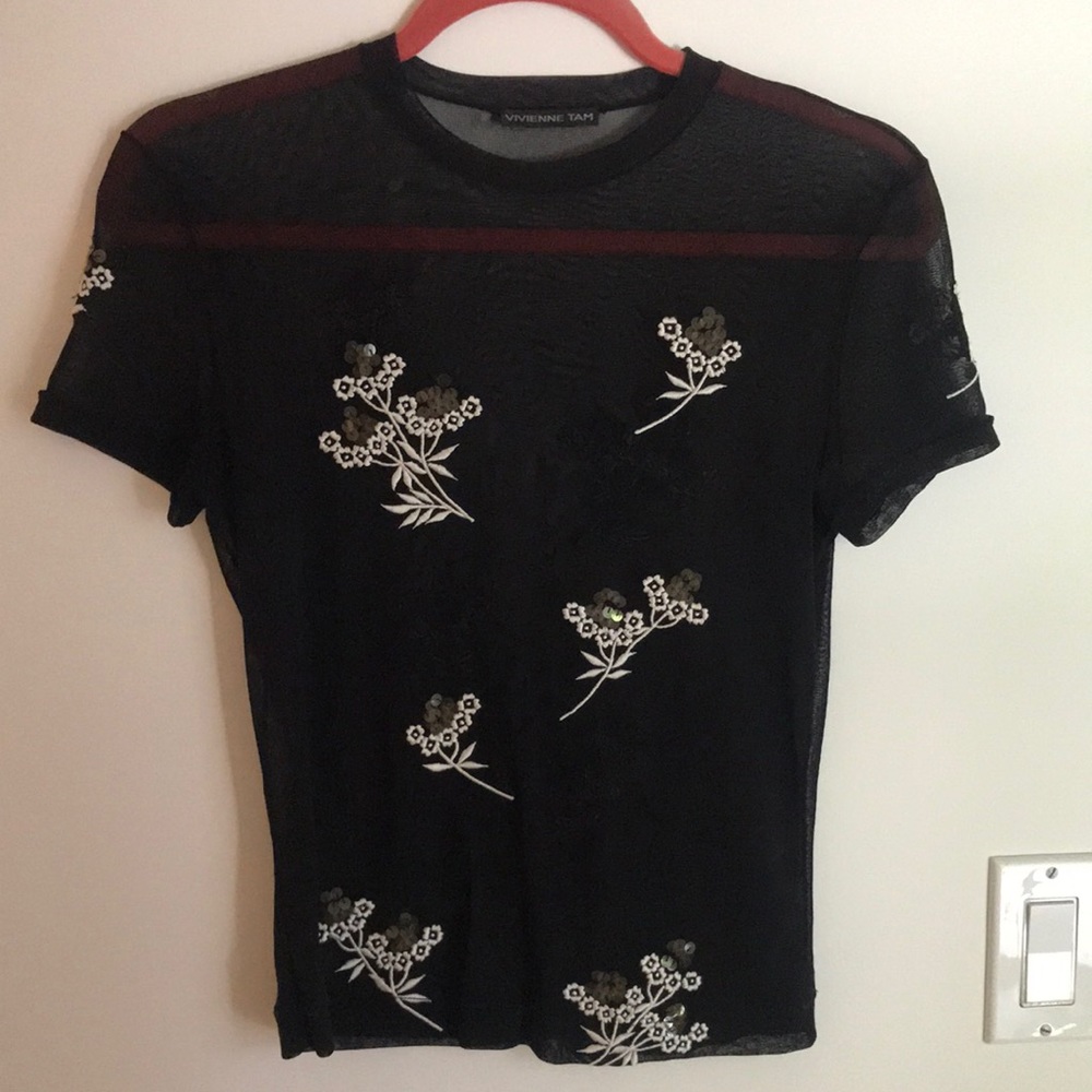 Vivienne Tam Sheer Embroidered Top
